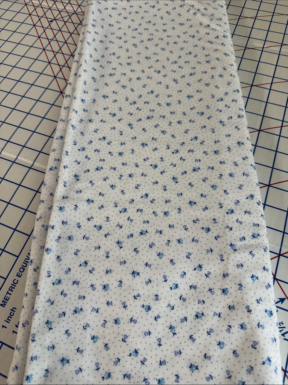Blue White Tiny Floral Cotton Flannel Fabric Ditsy Print 2 Yards x 44